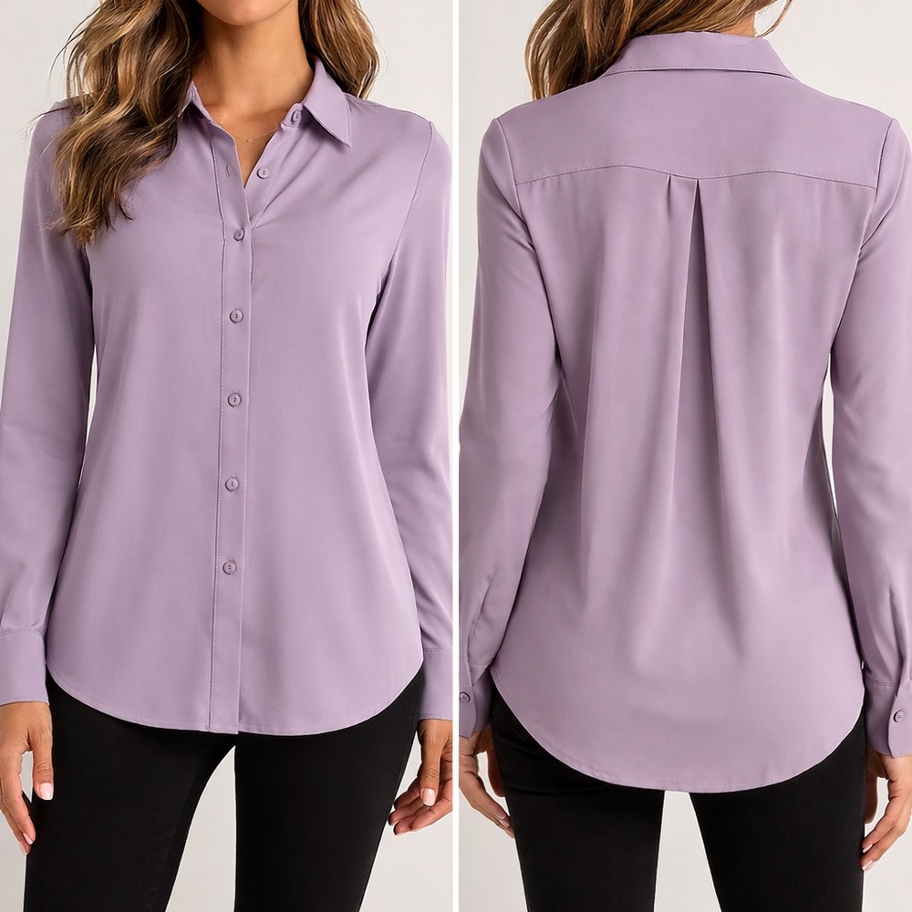 Women's Purple Button-Up Blouse - Picture 2 of 2